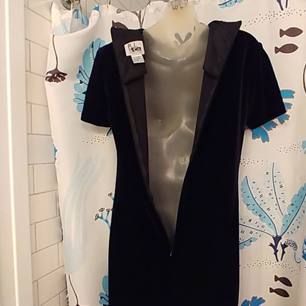 VTG 90s R.J. & Co. Black Velvet Cheongsam Dress - Picture 6 of 7